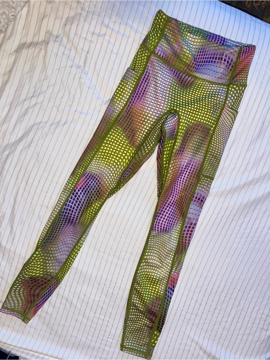 Fabletics Pants - Fabletics Lime Green and Purple Printed High-Waist Leggings